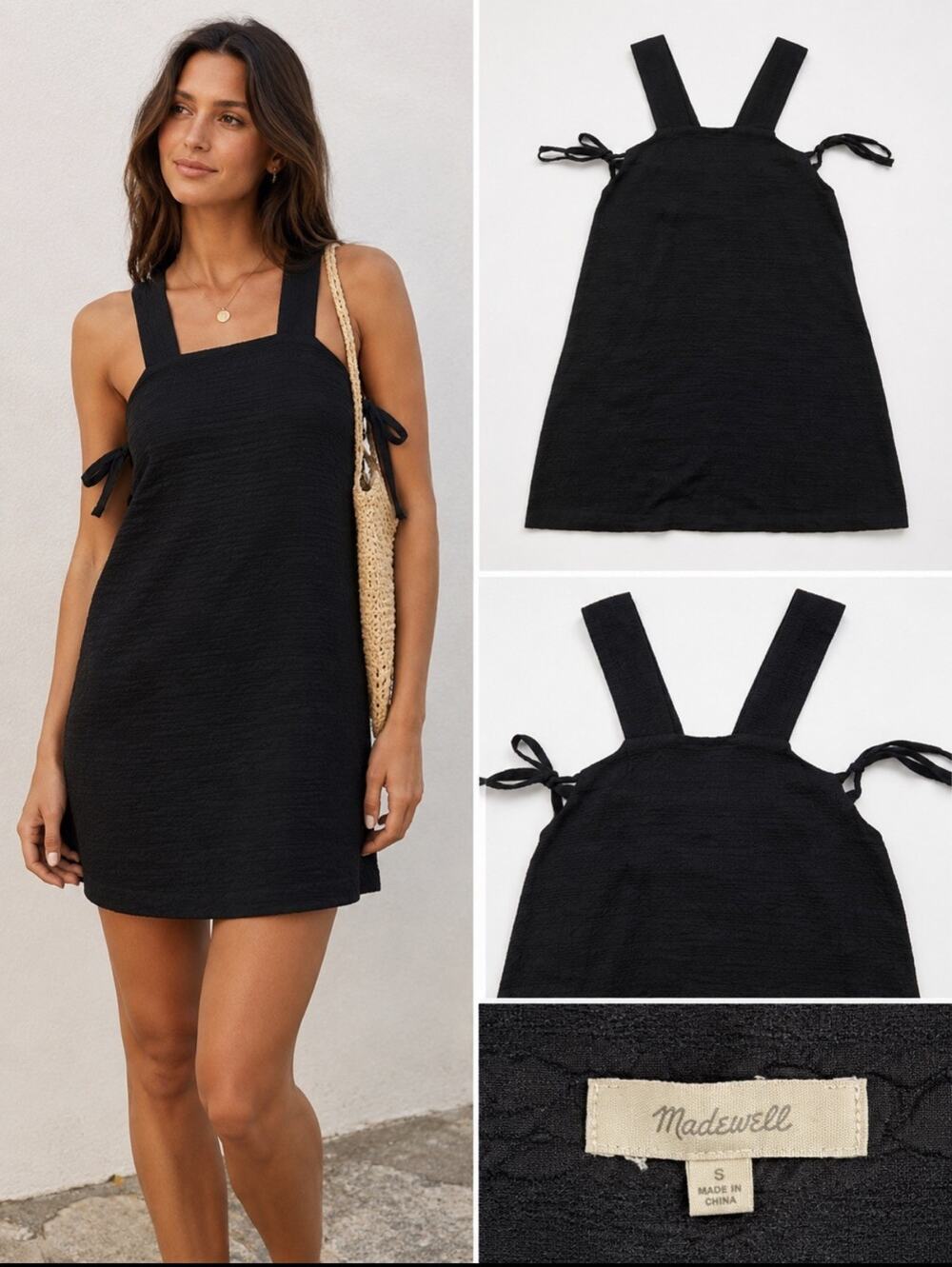 Madewell Starlight Jacquard Side Tie Mini Dress Black Small Indie Sleaze Y2K